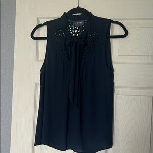 Maeve Navy Sleeveless Tie-Neck Camisole with Laser-Cut Yoke